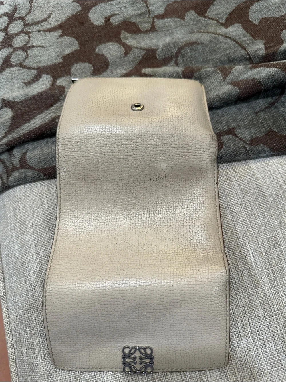 Loewe Mini Beige Pebbled Leather Wallet with Anagram Emblem